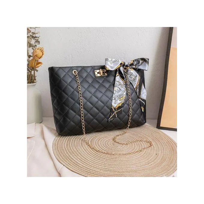 Embroidered Shoulder Chain Handbag Silk Scarf Lingge Tote Bag PU Leather Bags For Women